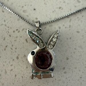 Silver Bunny Pendant Necklace with Gemstones